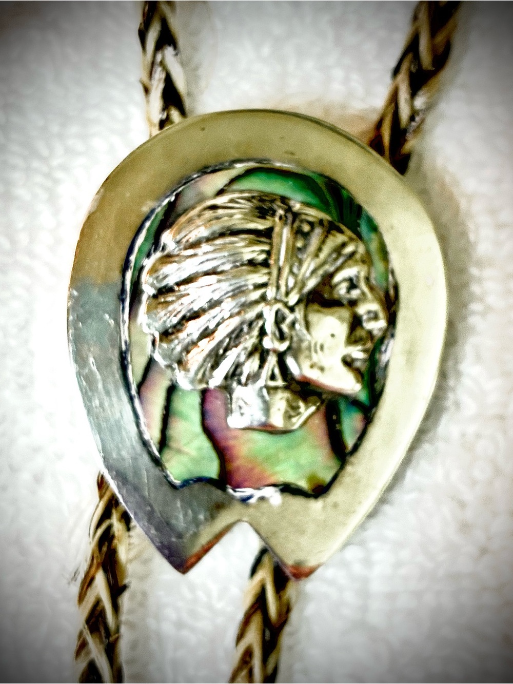 Sterling Silver Bolo Pendant Necklace with Iridescent Green Inlay